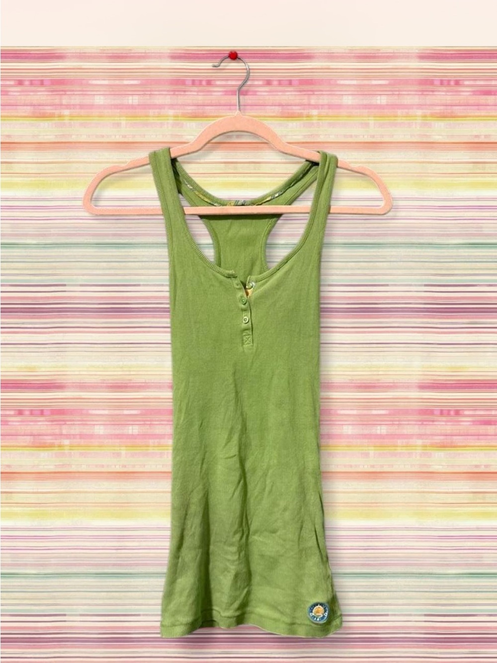 Ocean Pacific Lime Green Ribbed Henley Tank | Y2K Surf🏄♂️